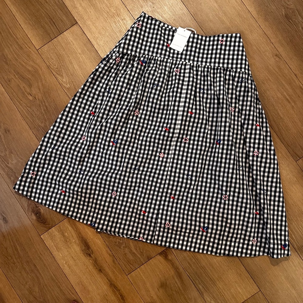 Free Assembly Women 12 Gingham Nautical Embroidered Maxi Skirt Black White New